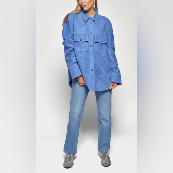Khaite Jinn Suede Shirt, 6, Blue Iris - Picture 10 of 17